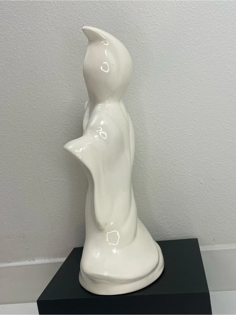 Vintage Ceramic Halloween Ghost Figurine 12” Gloss White Handmade